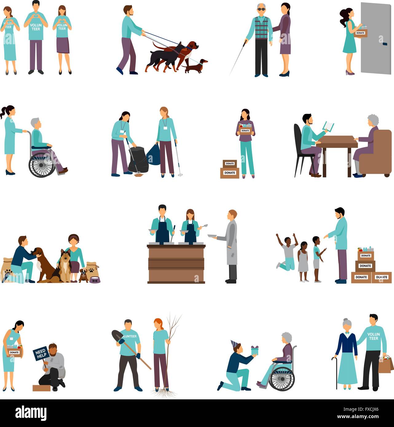 Volunteers people set Stock Vector