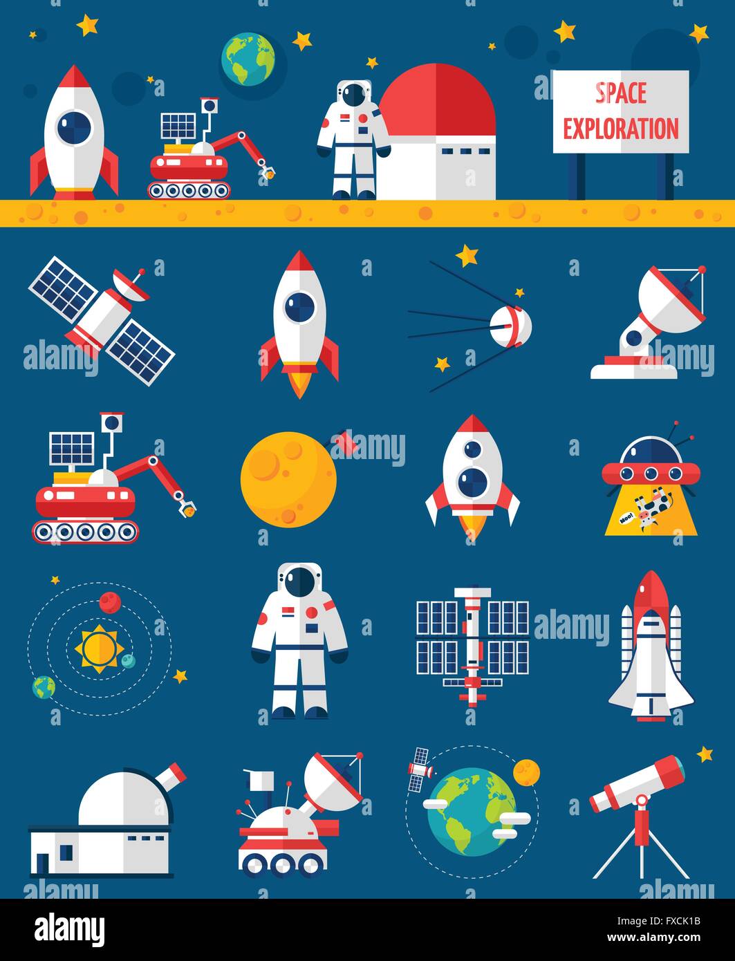 Space Cosmos Exploration Flat Icons Set Stock Vector Image & Art - Alamy
