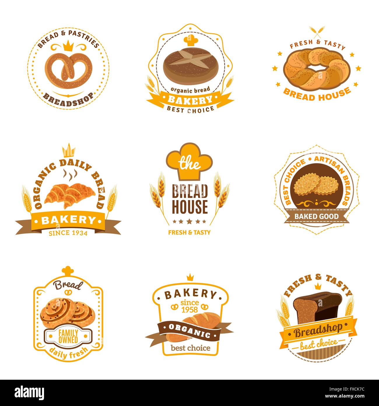 Bread Bakery Emblems Flat Icons Set Stock Vector Image & Art - Alamy