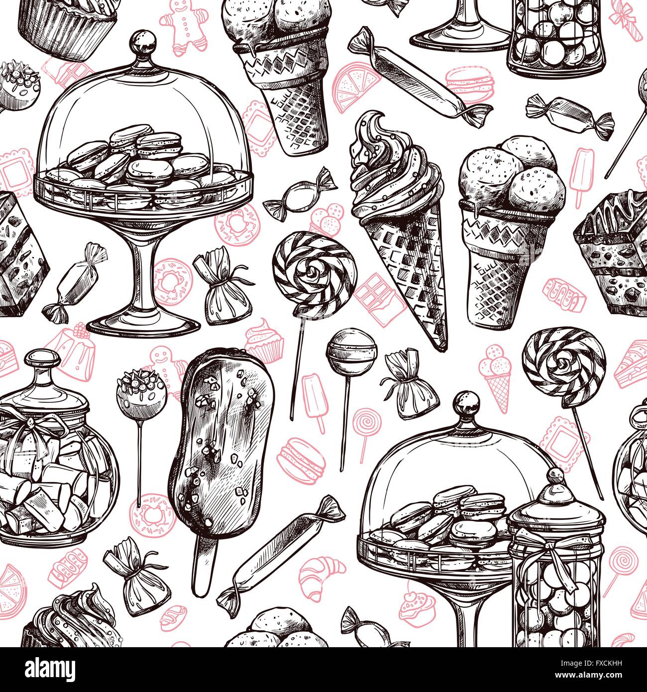 Snacks Sweets Pattern Candy chocolate sweets Stock Vector Images - Alamy