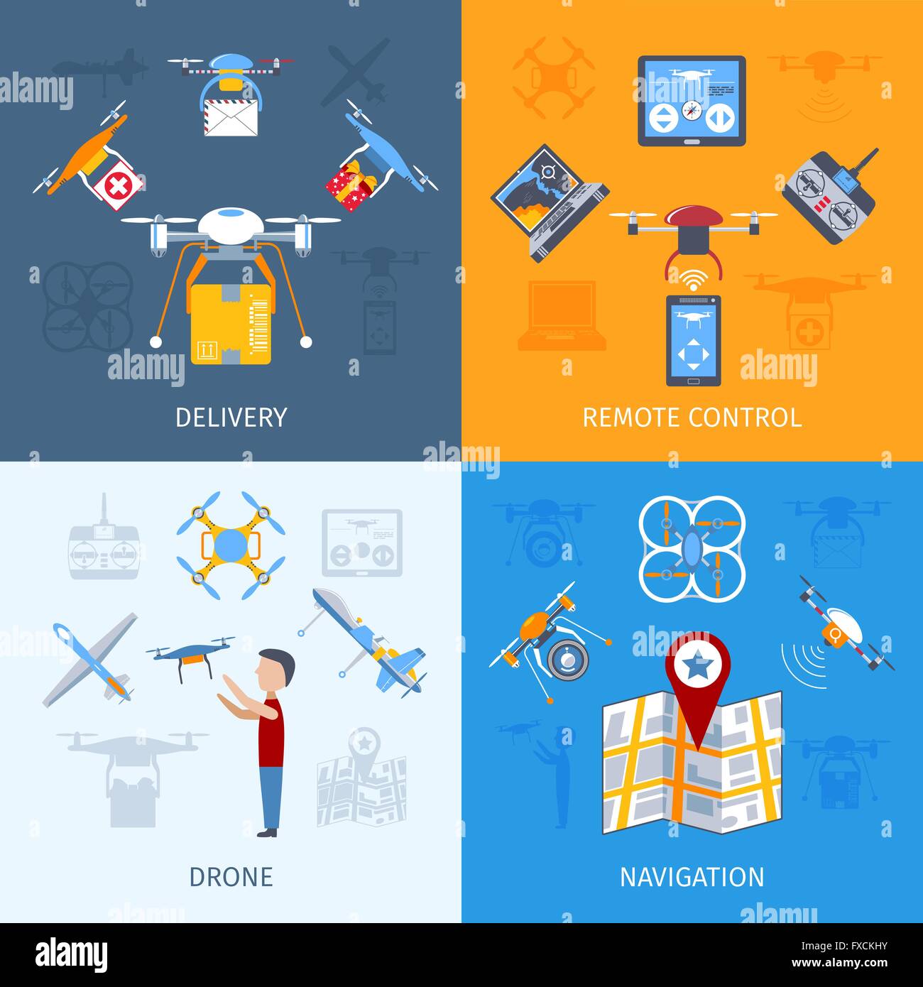 Drone Flat Set Stock Vector Image & Art - Alamy