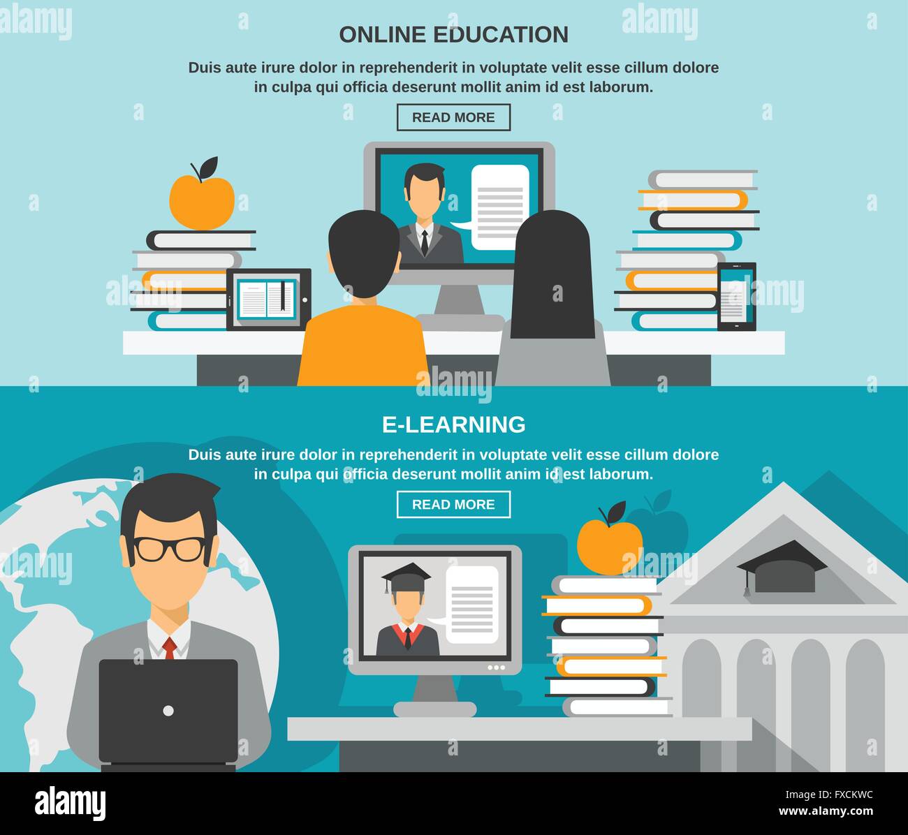 E Learning Banner Set Stock Vector Art Illustration Vector