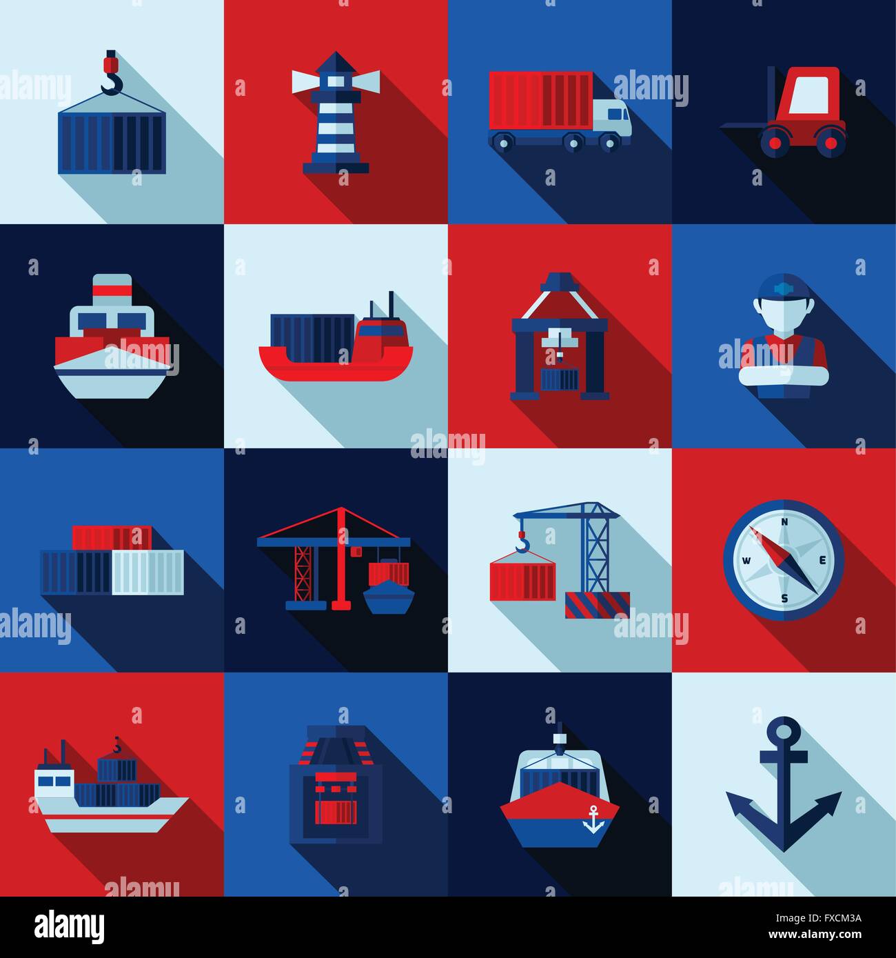 Seaport Color Flat Shadows Icons Set Stock Vector Image & Art - Alamy