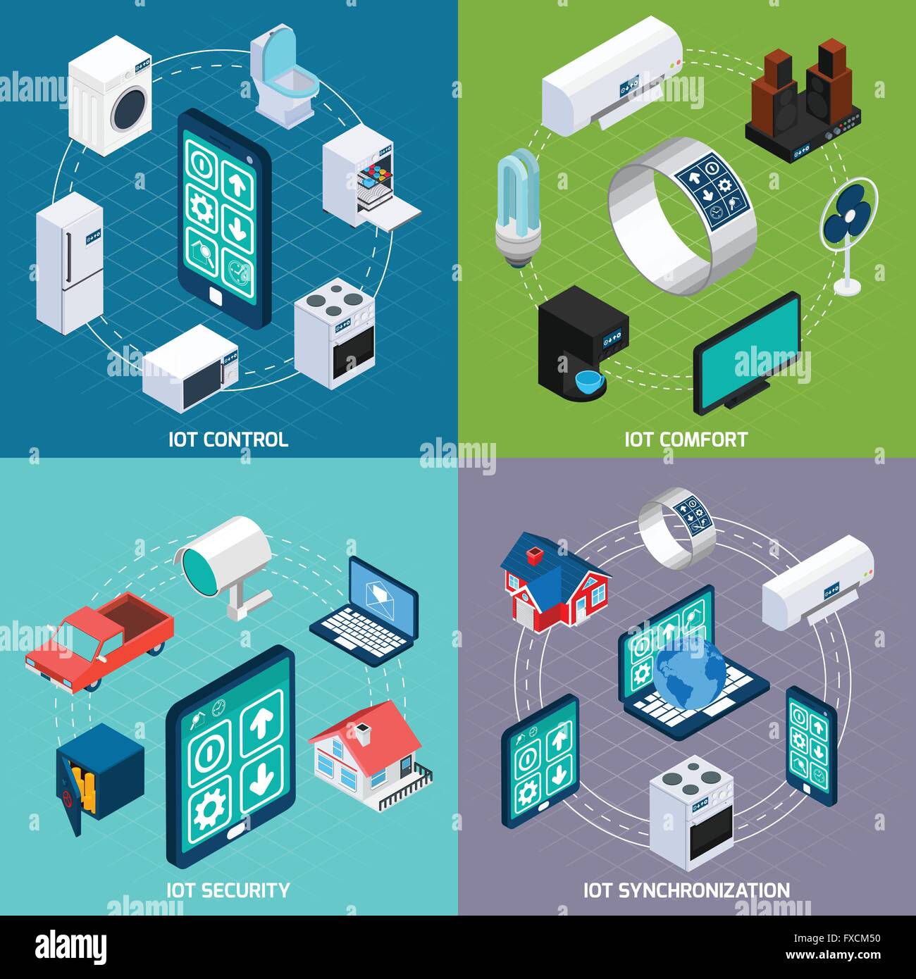 Iot 4 isometric icons square banner Stock Vector