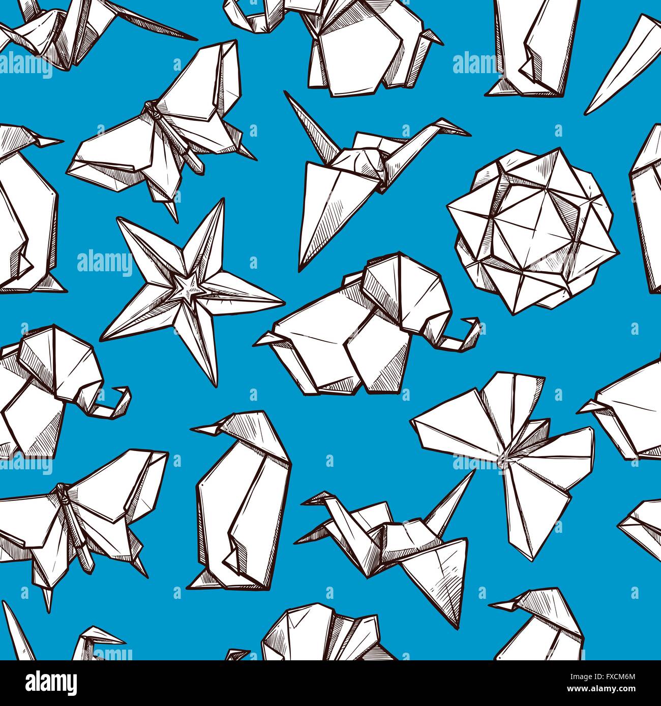 Origami paper folded figures seamless pattern Stock Vector Image & Art