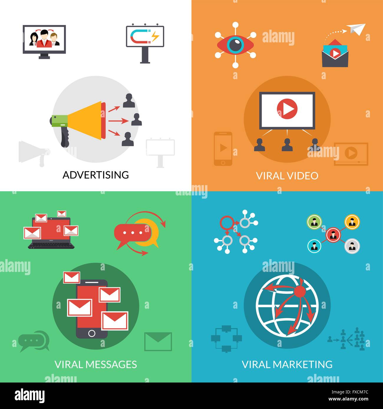 Viral marketing 4 flat icons square Stock Vector Image & Art - Alamy