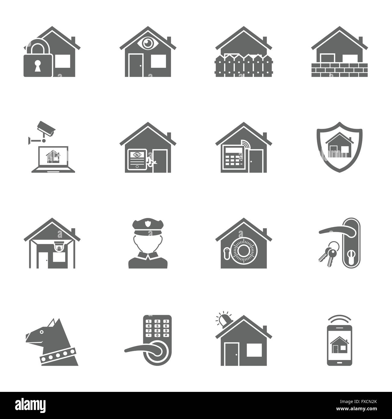 Smart home security system black icons set Stock Vector Image & Art Alamy