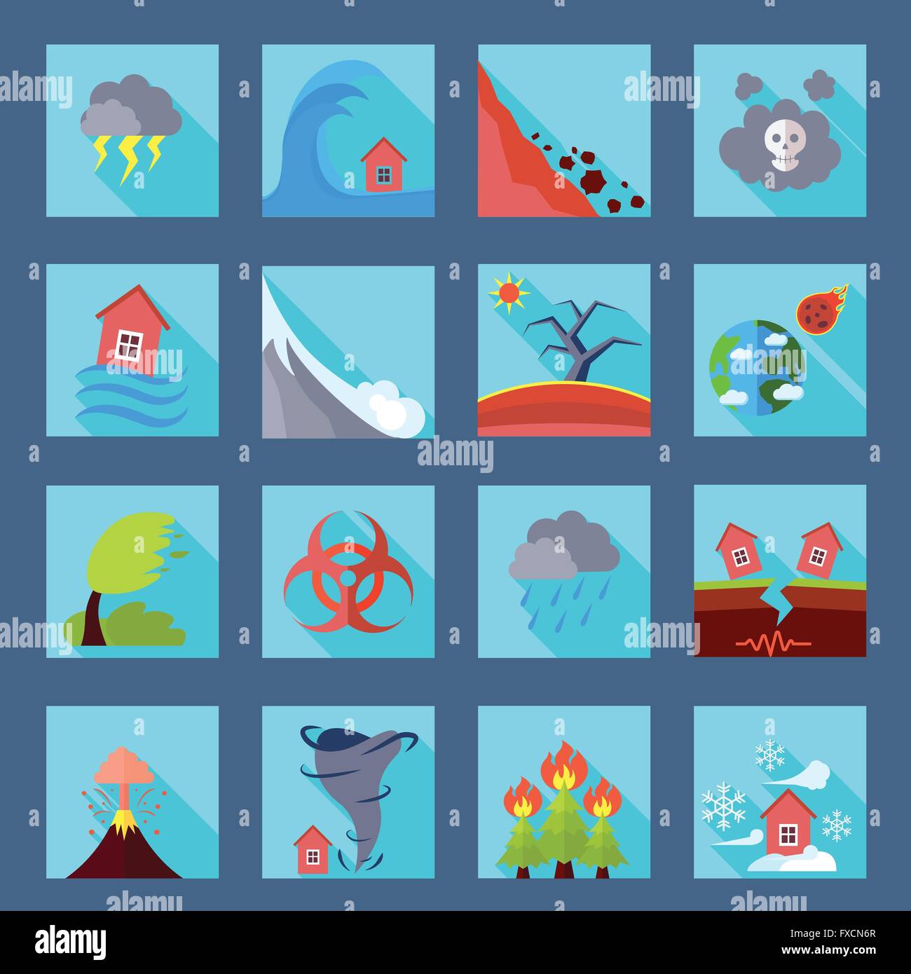 Natural disaster flat icons set Stock Vector Image & Art - Alamy
