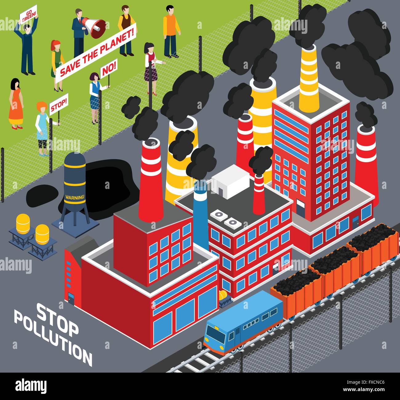 Humans Against Industrial Pollution Stock Vector Image & Art - Alamy