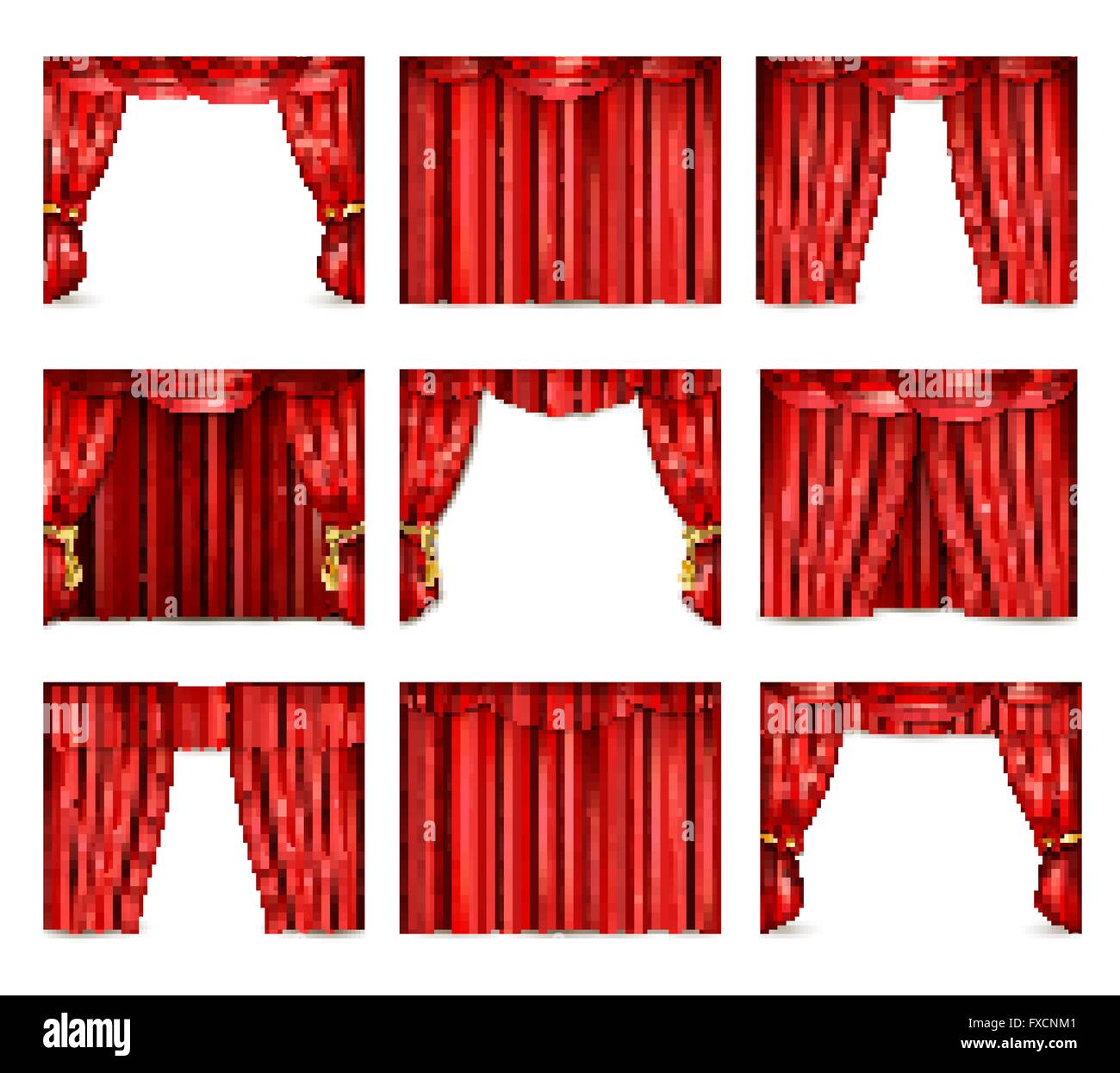Theatre Curtain Icons Set Stock Vector