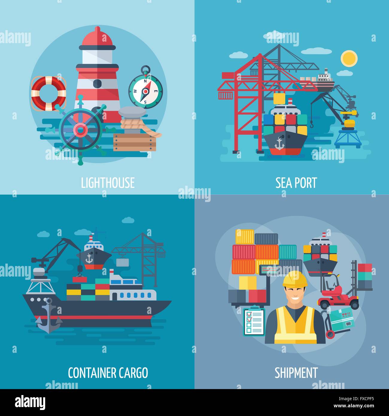 Sea Port Flat Set Stock Vector Image & Art - Alamy