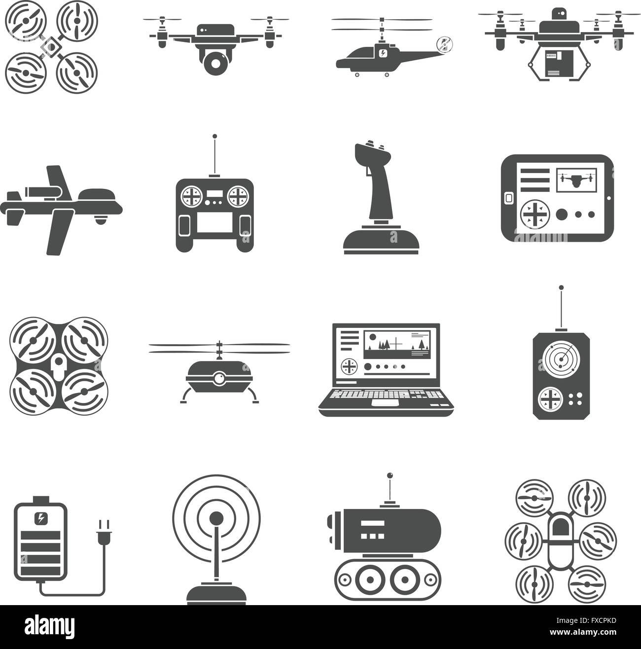 Drones Black White Icons Set Stock Vector Image & Art - Alamy