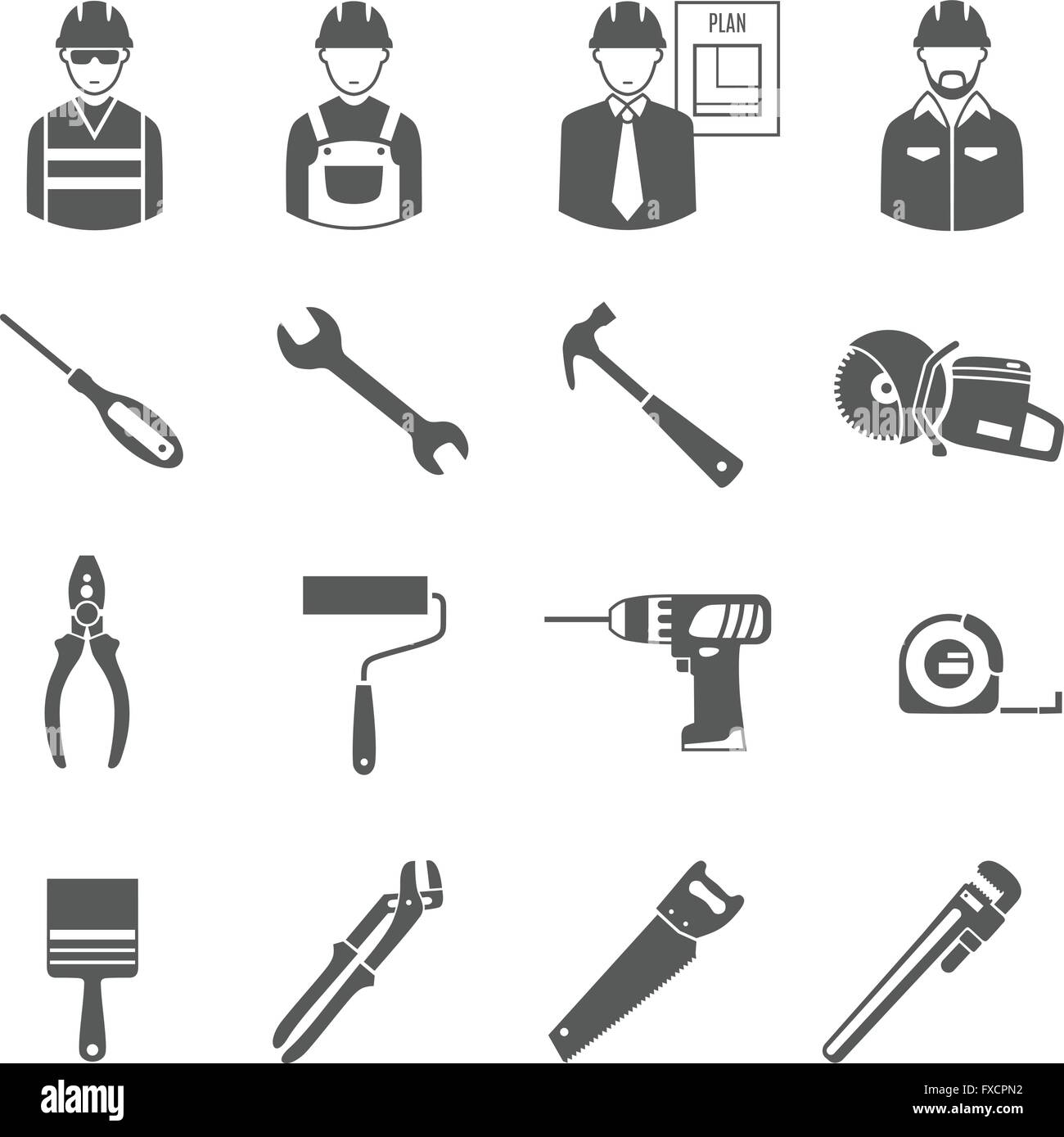 Construction workers tools black icons set Stock Vector Image & Art - Alamy