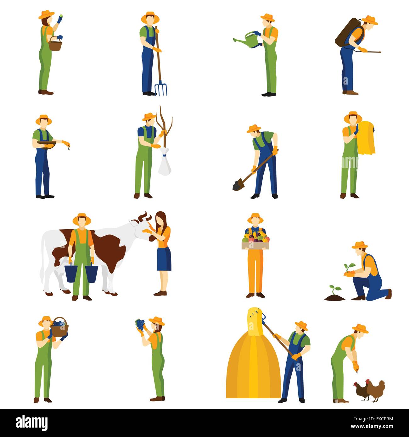 Farmer at work flat icons set Stock Vector Image & Art - Alamy
