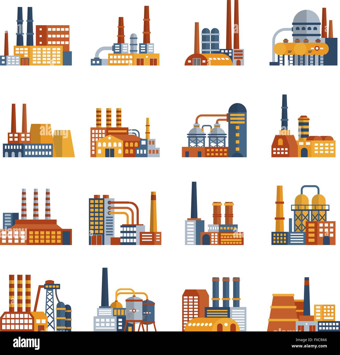 Factory Flat Icons Set Stock Vector Image & Art - Alamy