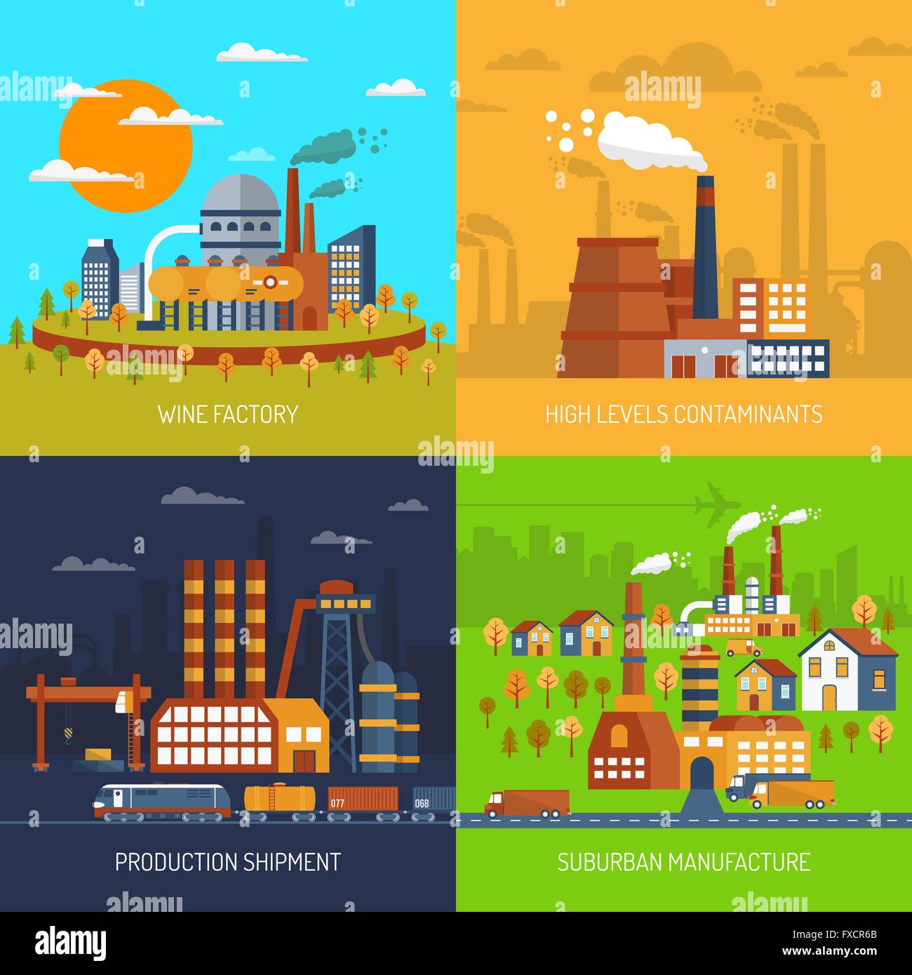 Industrial Factories And Plants Flat Set Stock Vector Image & Art - Alamy