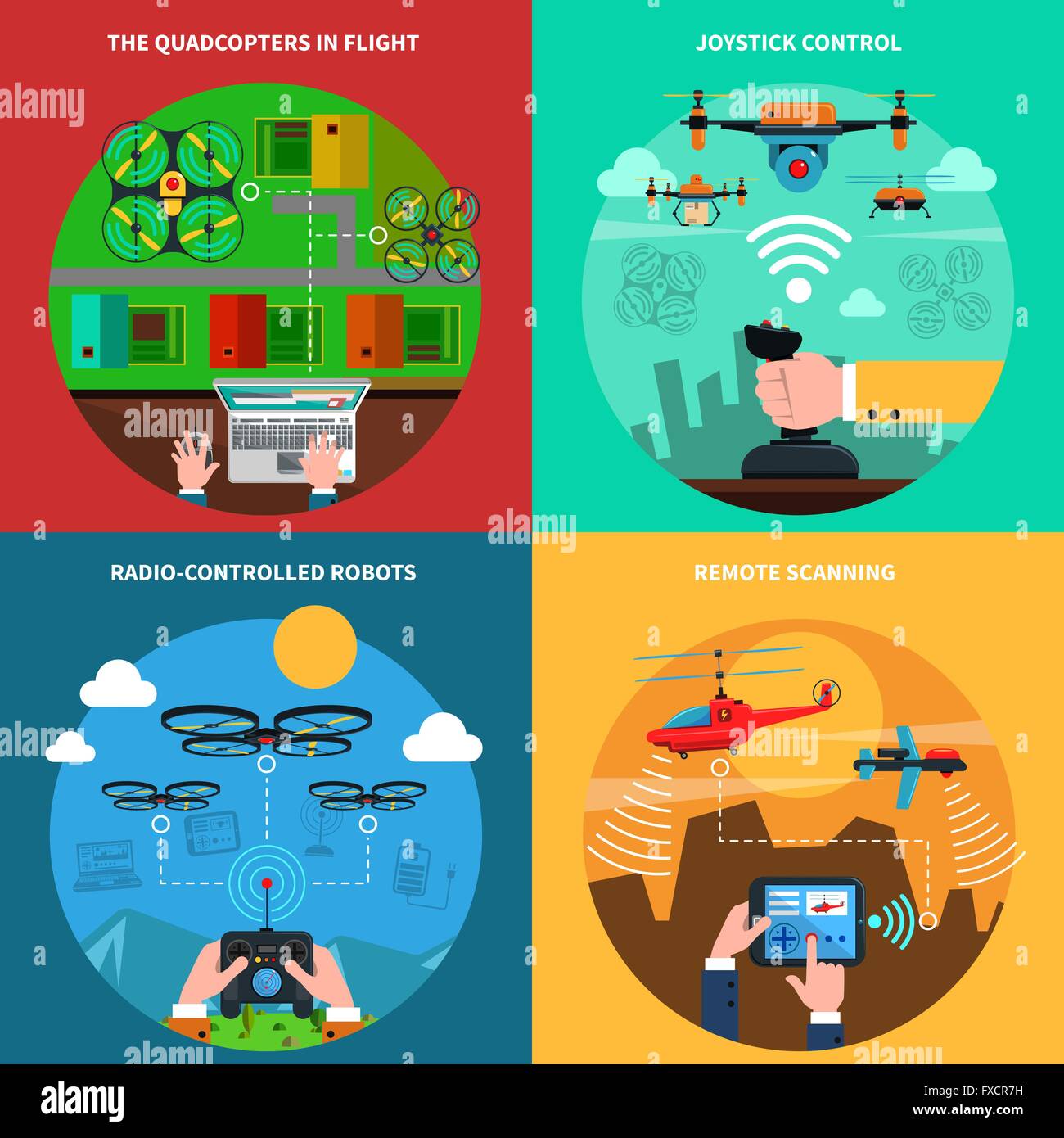 Drones concept 4 flat icons square Stock Vector Image & Art - Alamy