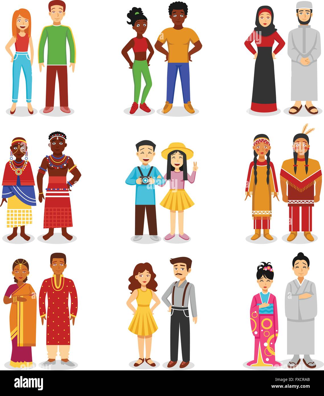 National Couples Icons Set Stock Vector