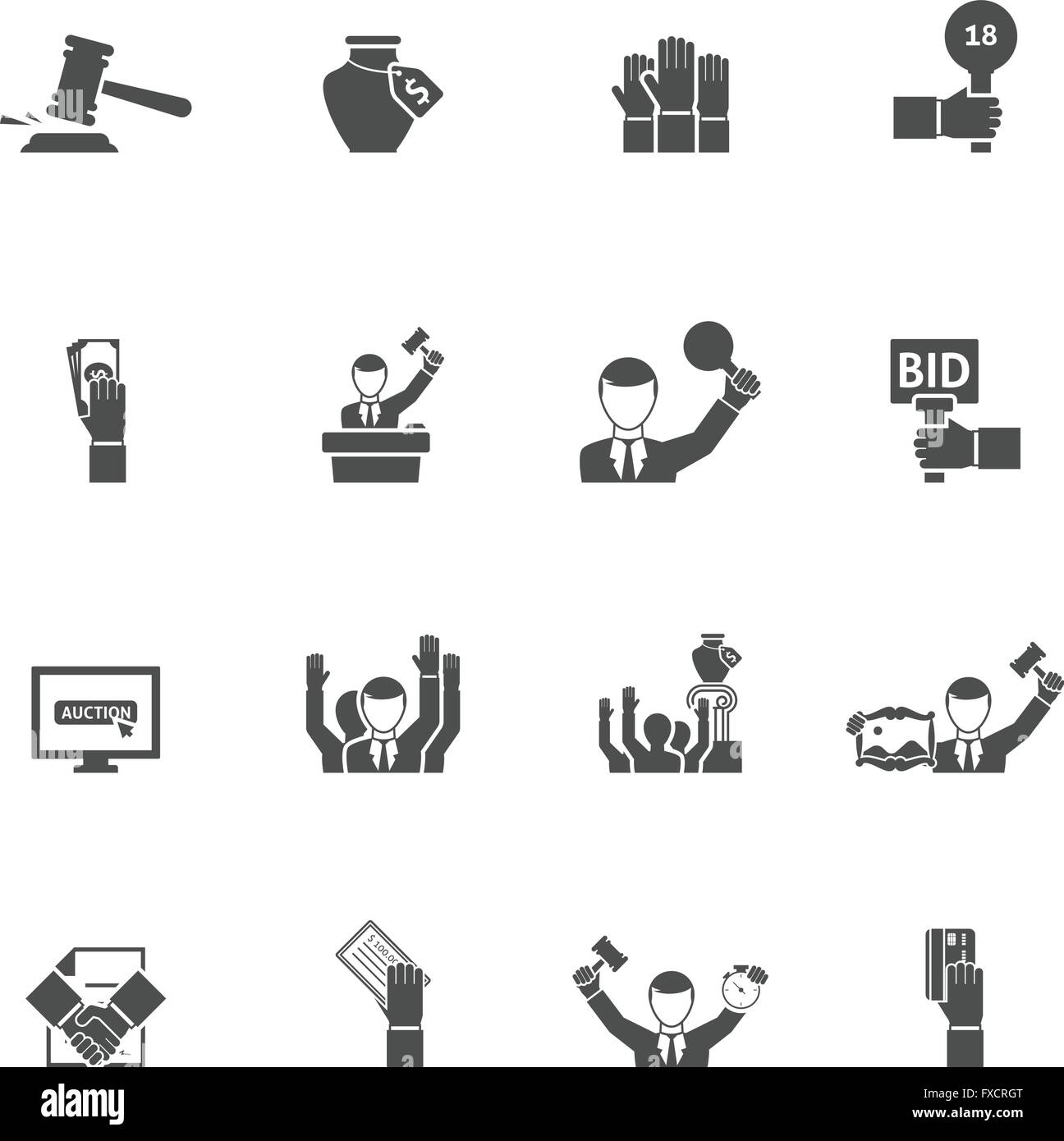 Auction Black White Icons Set Stock Vector Image & Art - Alamy