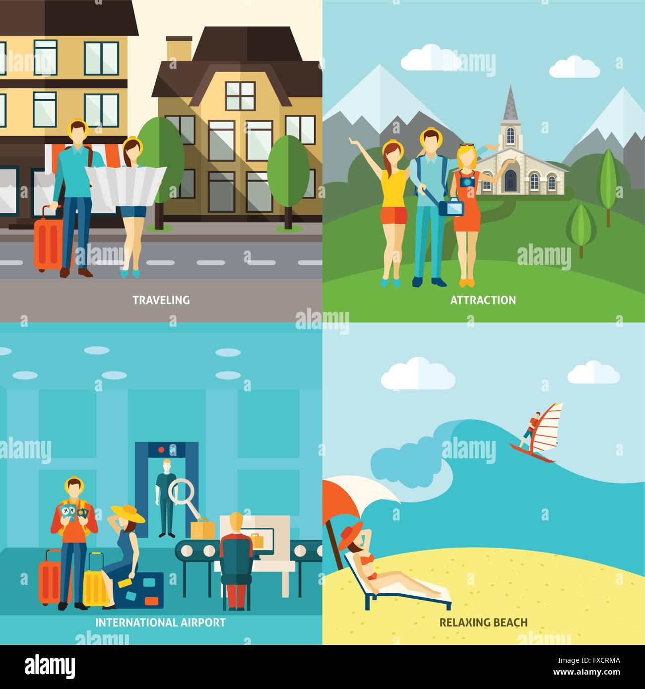 Tourism 4 flat icons square banner Stock Vector Image & Art - Alamy