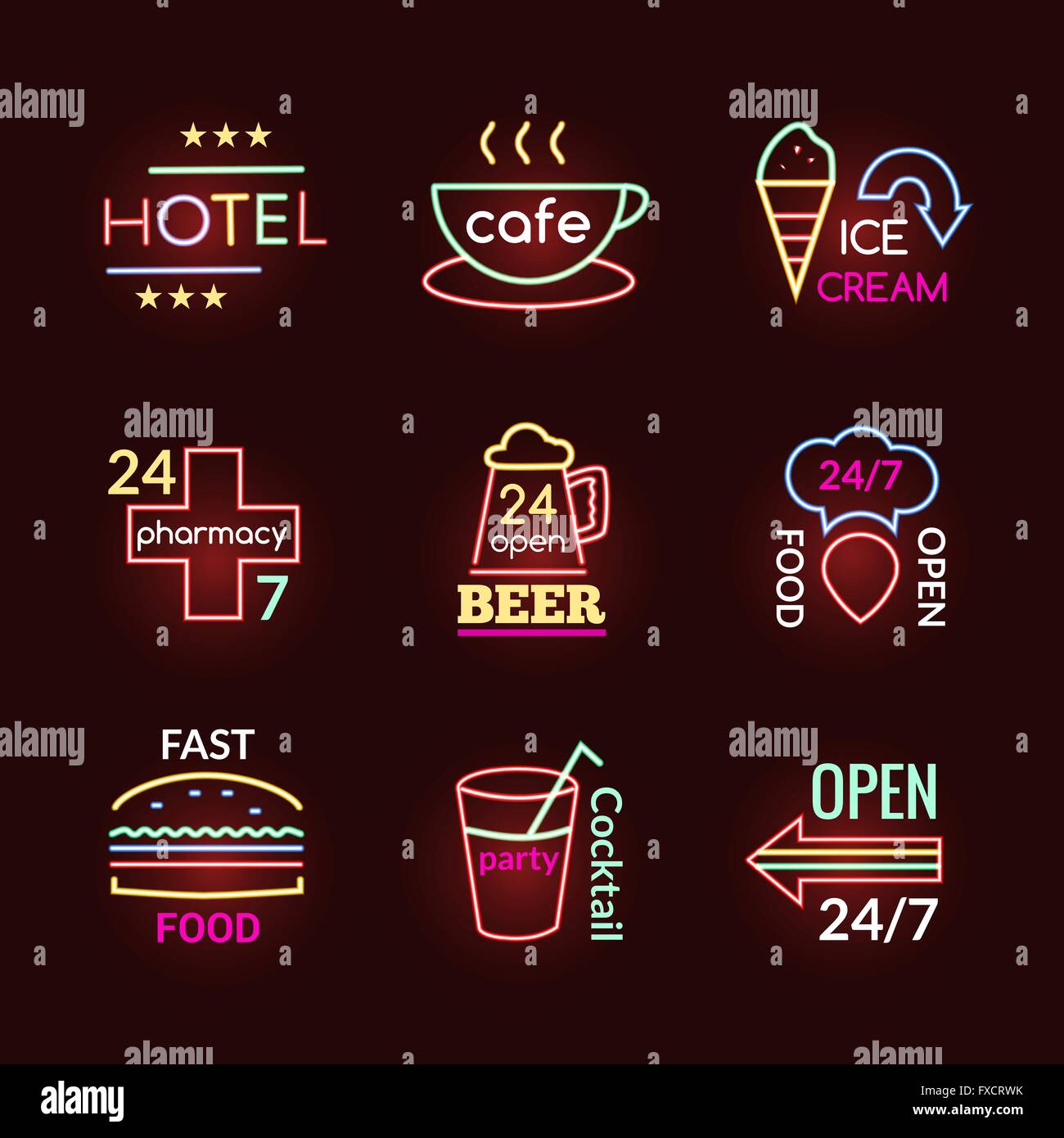 Neon Signs Set Stock Vector Image & Art Alamy