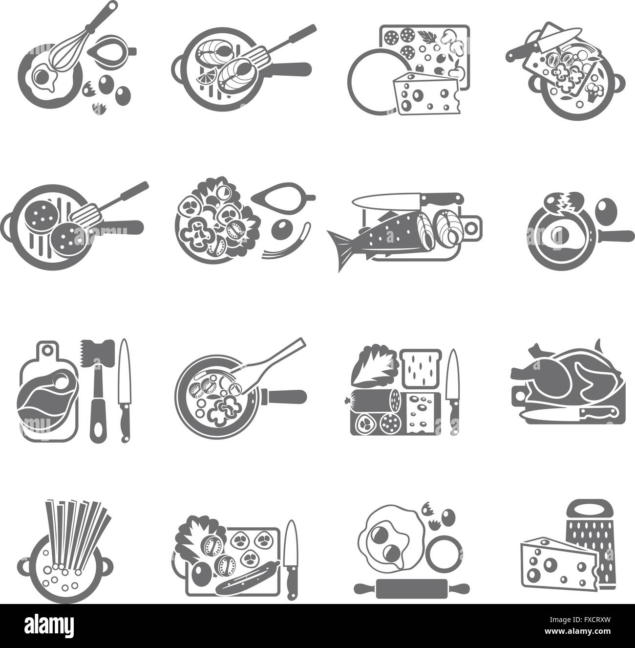 Home cooking black icons set Stock Vector