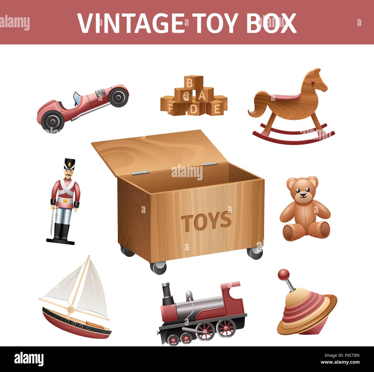 Vintage Toy Box Set Stock Vector