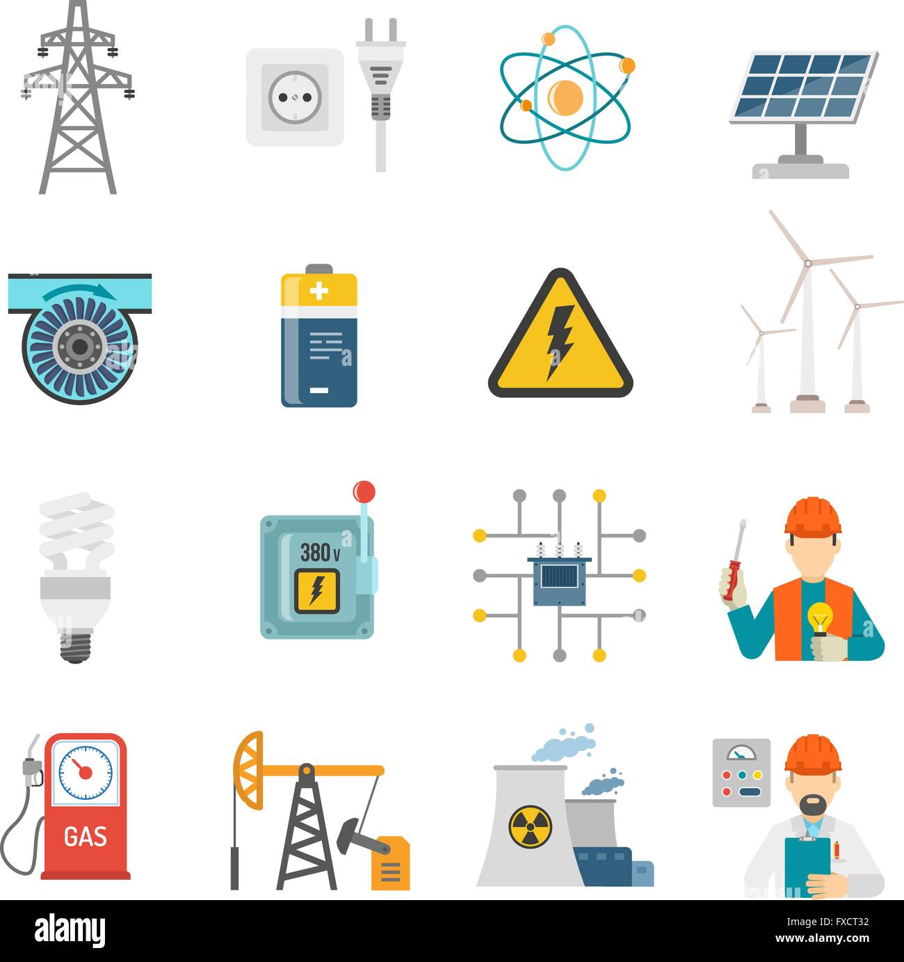 Energy power flat icons set Stock Vector Image & Art - Alamy