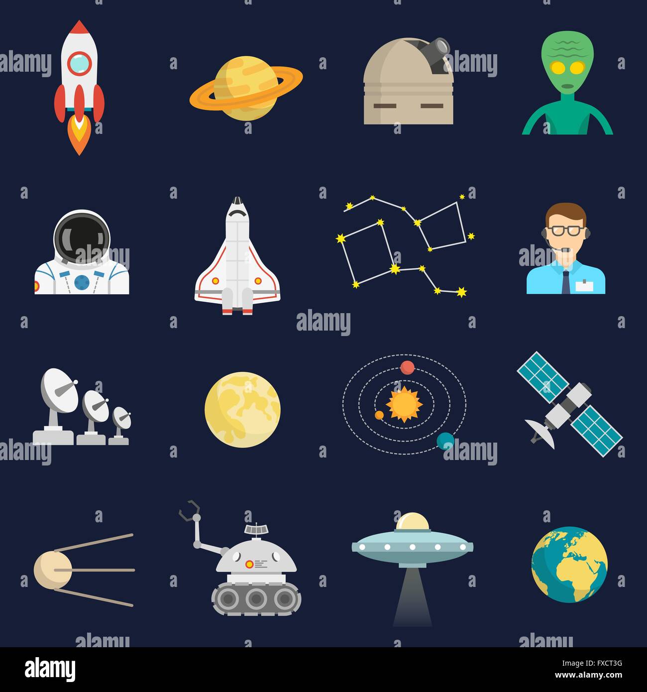 Space cosmos flat icons set Stock Vector Image & Art - Alamy