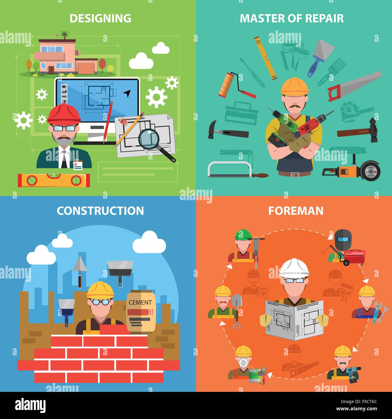 Worker Flat Set Stock Vector Image & Art - Alamy