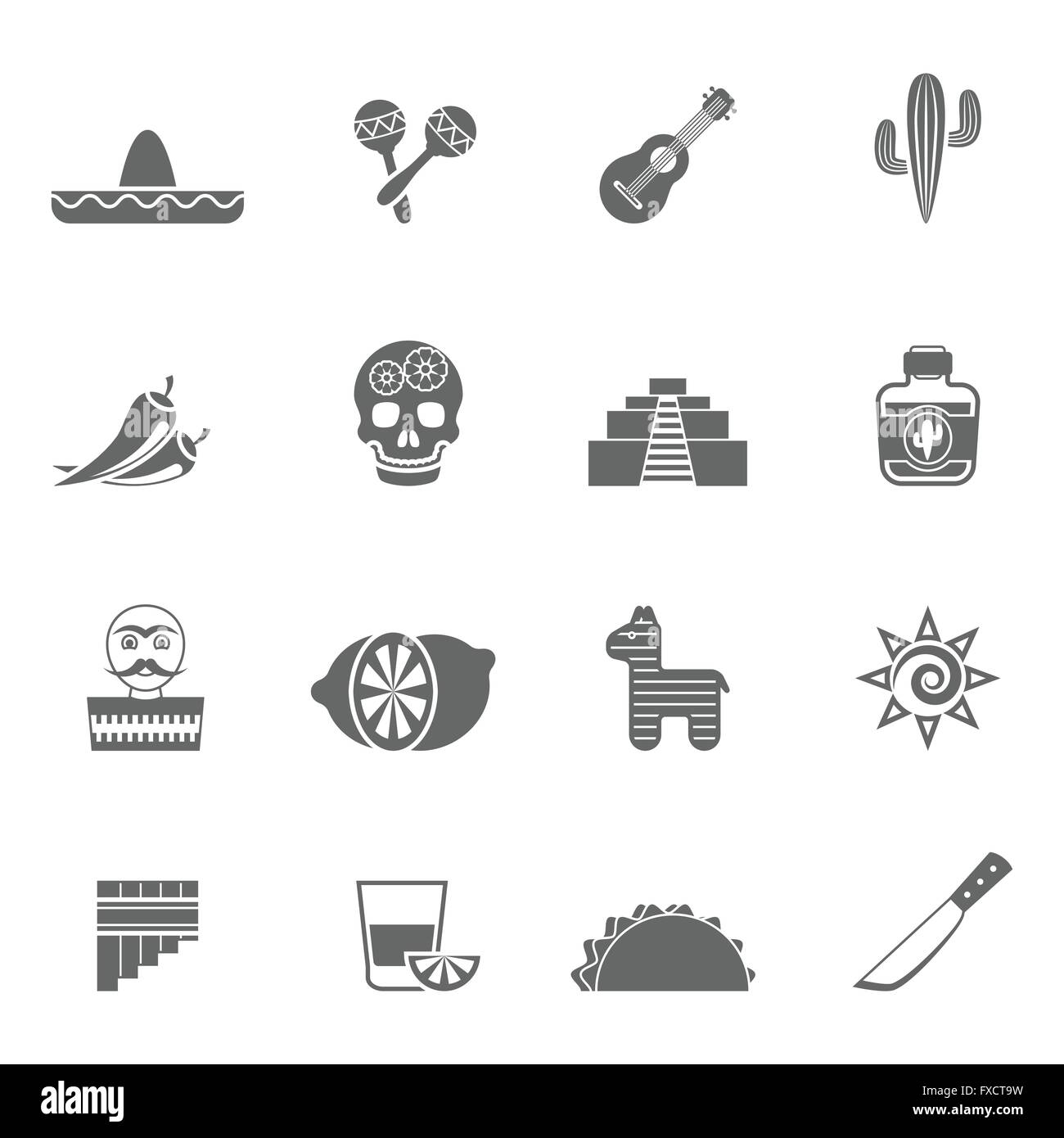Mexican culture symbols black icons set Stock Vector Image & Art - Alamy