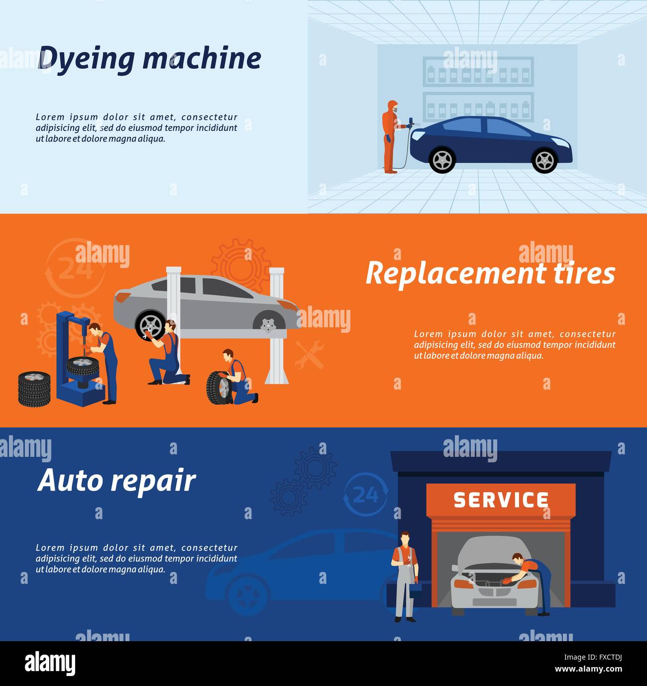 Auto mechanic 3 flat banners set Stock Vector Image & Art Alamy