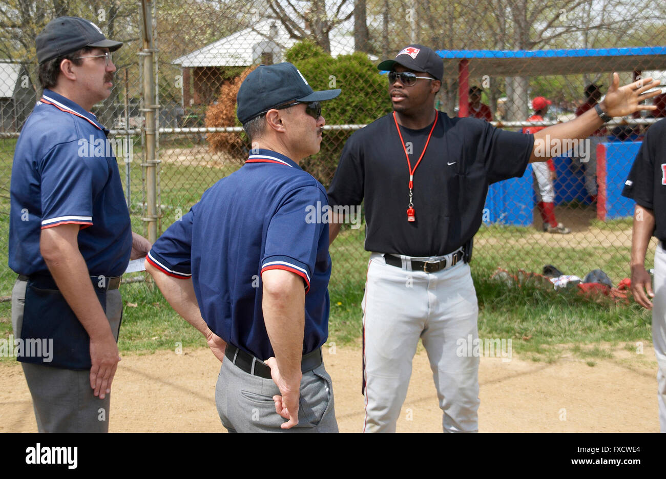 baseball coach questioning an umpire ref a call Friendly, Md Stock Photo Alamy