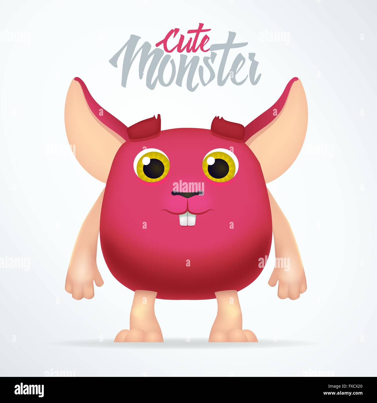 Cute magenta monster rabbit with big ears. Fun spooky fat character  isolated on light background. Silly cartoon alien mouse Stock Vector Image  & Art - Alamy