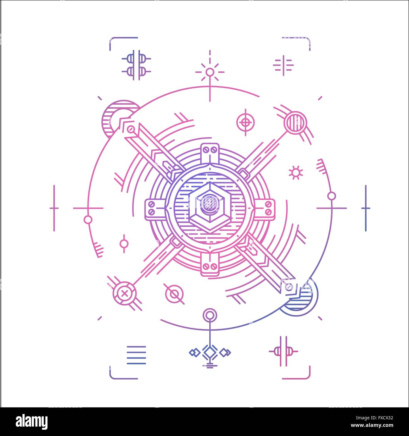 Colorful line geometric futuristic badge design. Modern cosmic linear ...