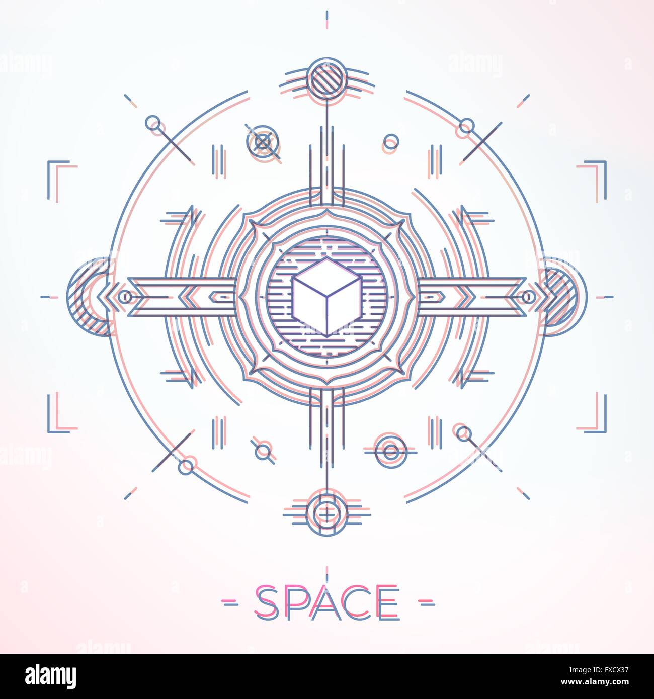 Colorful line geometric futuristic graphic design. Sci-Fi astro space illustration concept. Stock Vector