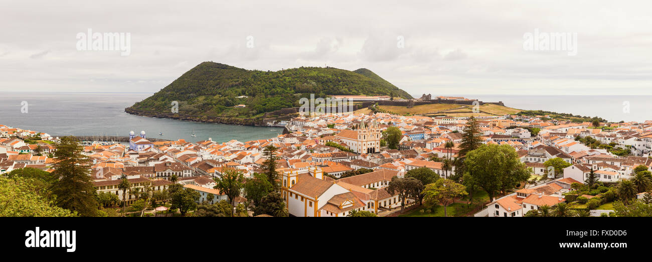 Panoramic view of Angra de Heroismo, Terceira island, Portuguese Autonomous Region of the Azores Stock Photo