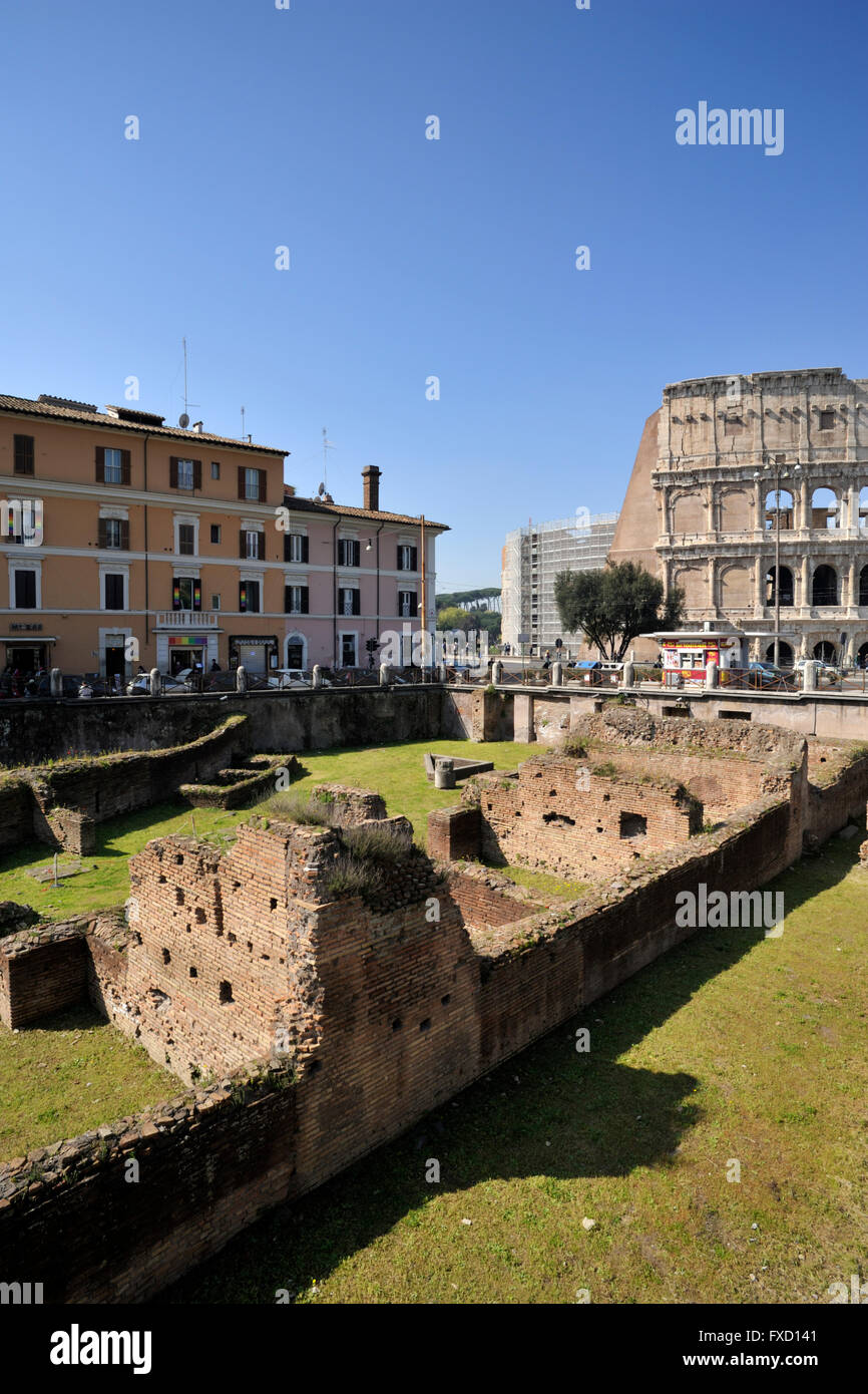 Italy, Rome, Ludus Magnus and Colosseum Stock Photo