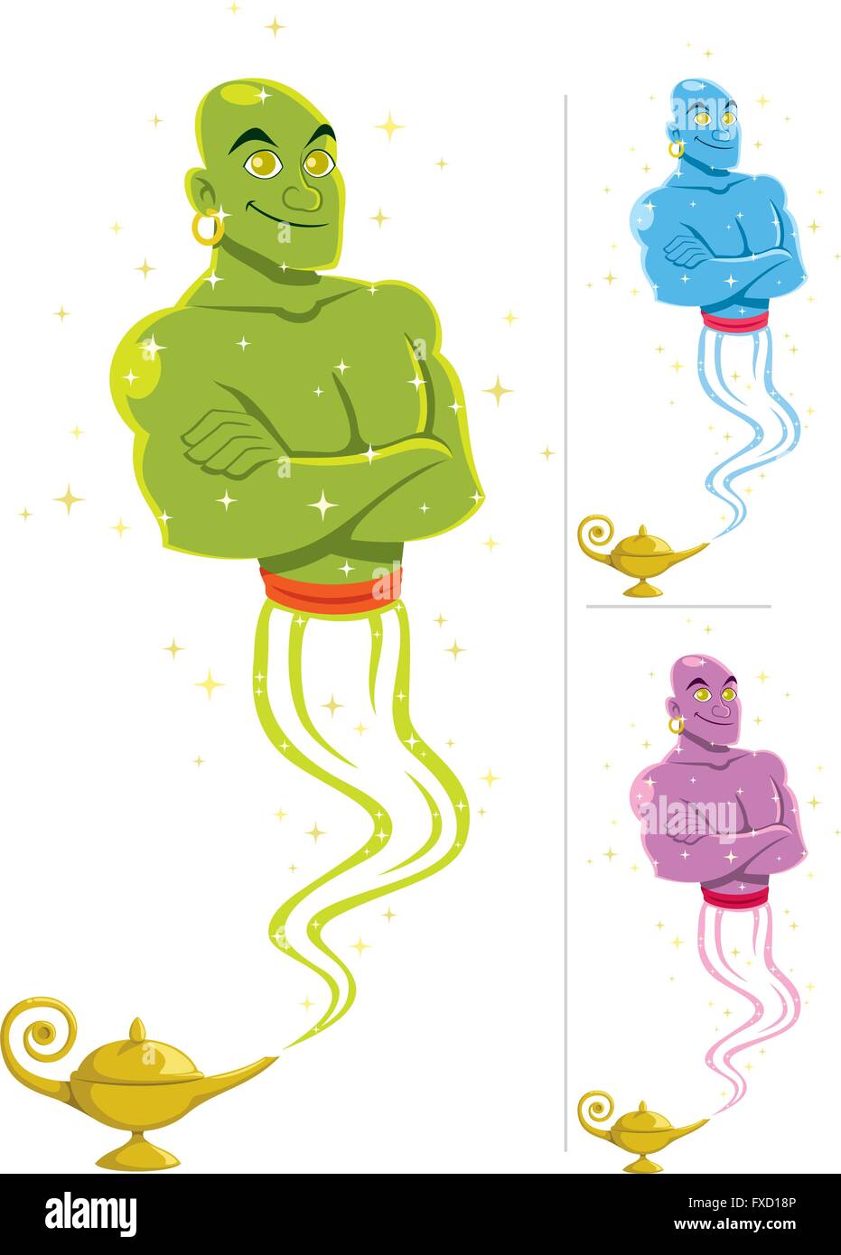 The genie just came out of the lamp and awaits your 3 wishes. Stock Vector