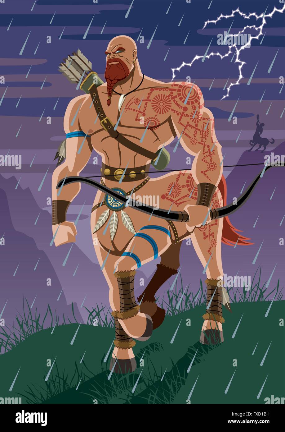 Centaur walking in the rain. No transparency used. Basic (linear) gradients. Stock Vector