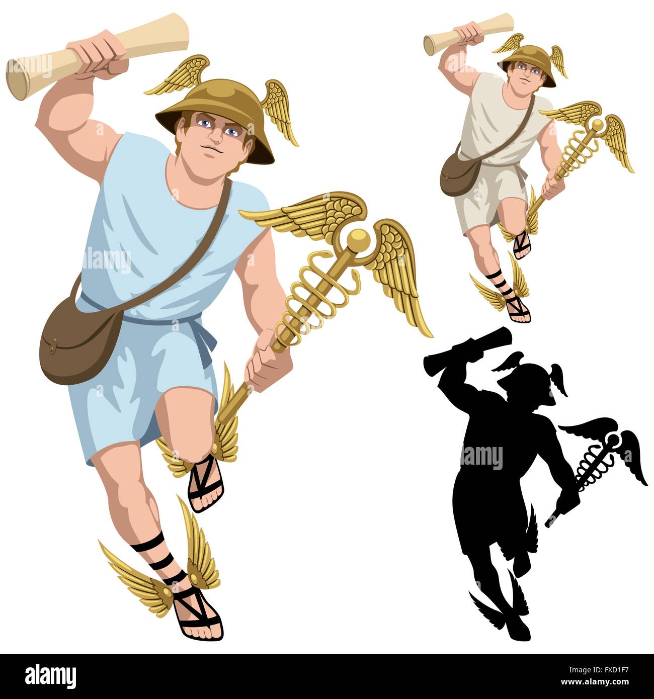 Greek god Hermes isolated on white and in 3 versions Stock Vector Image