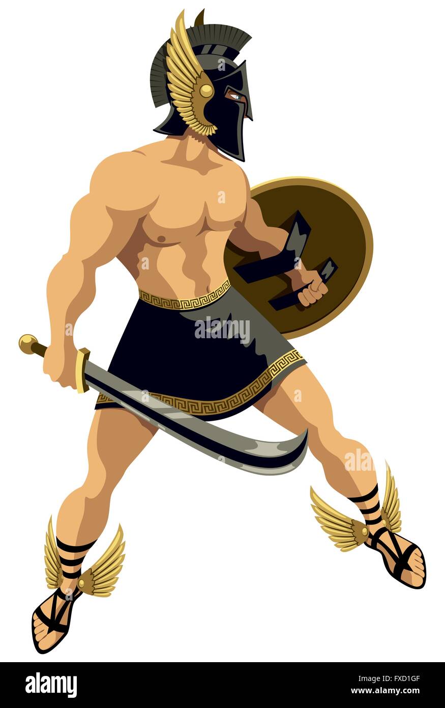 The Greek hero Perseus. No transparency and gradients used. Stock Vector