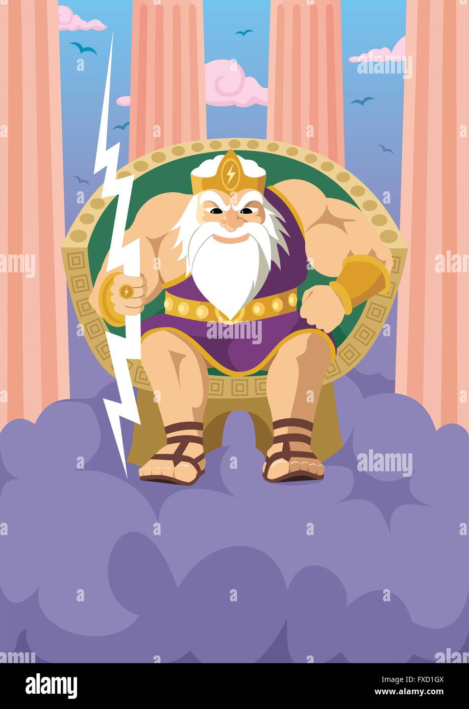 Zeus / Jupiter watching the Earth from mount Olympus. Stock Vector