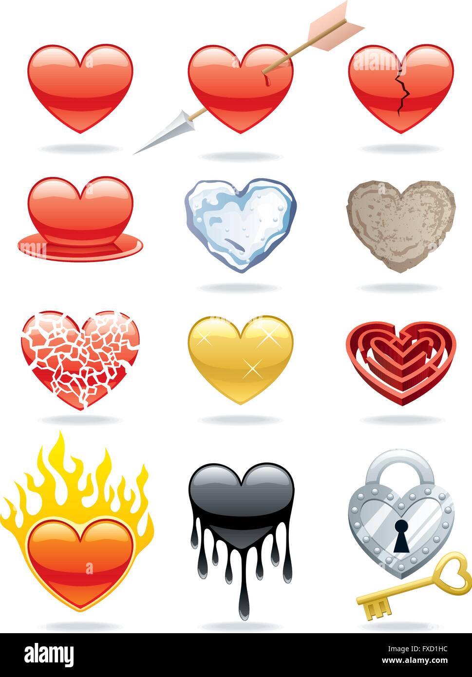 Set of 12 heart icons. Stock Vector