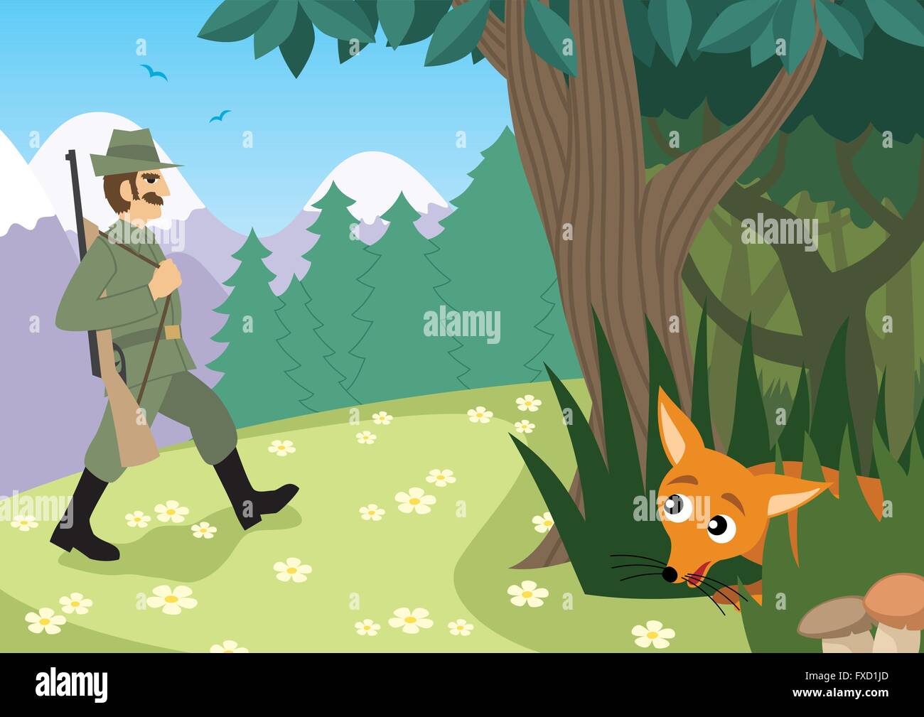 Hunter is going in forest. Stock Vector