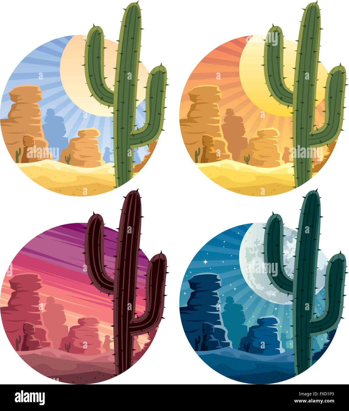 Mexican desert landscape in 4 different versions. Stock Vector