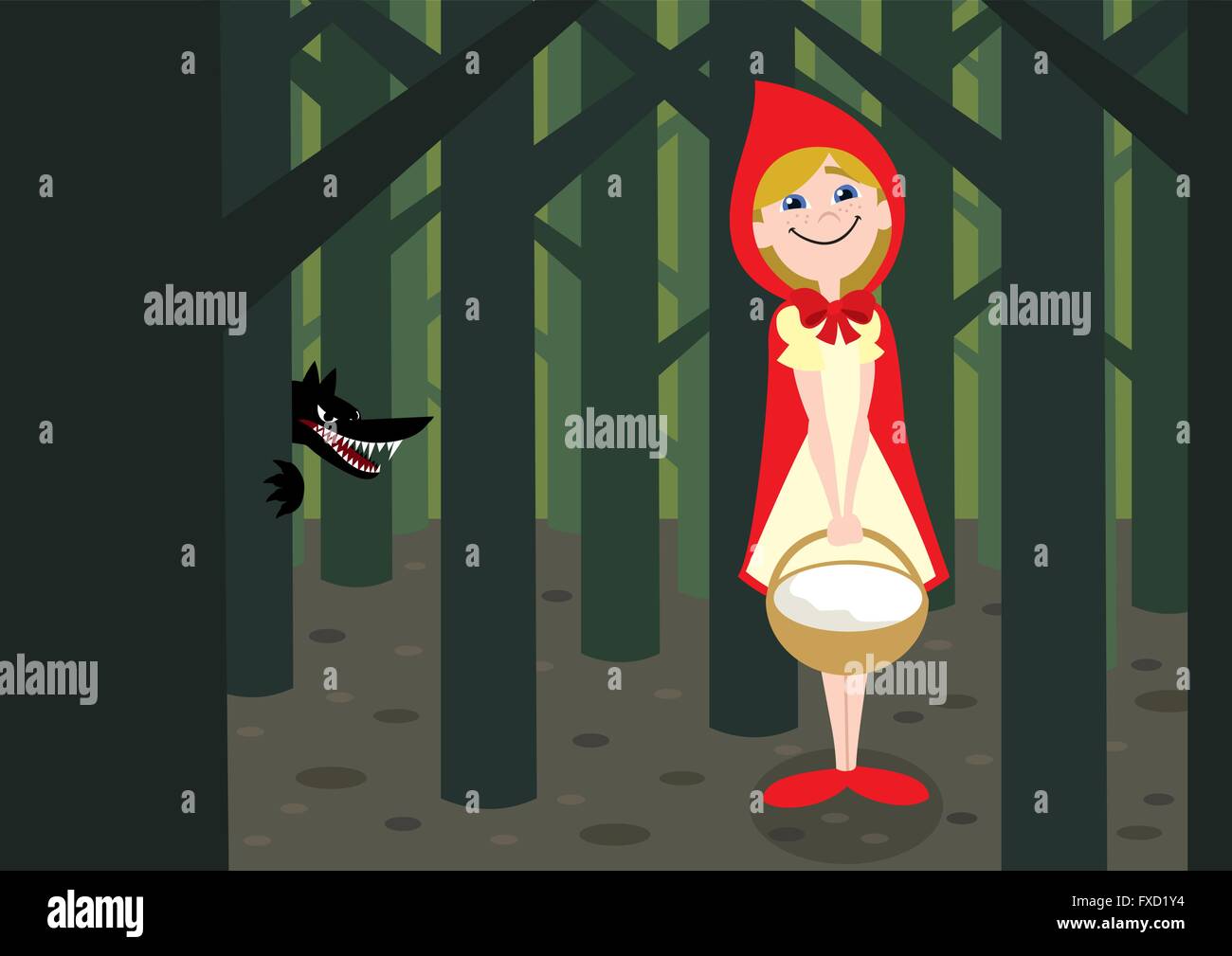 The big bad wolf is after the Little Red Riding Hood. Stock Vector