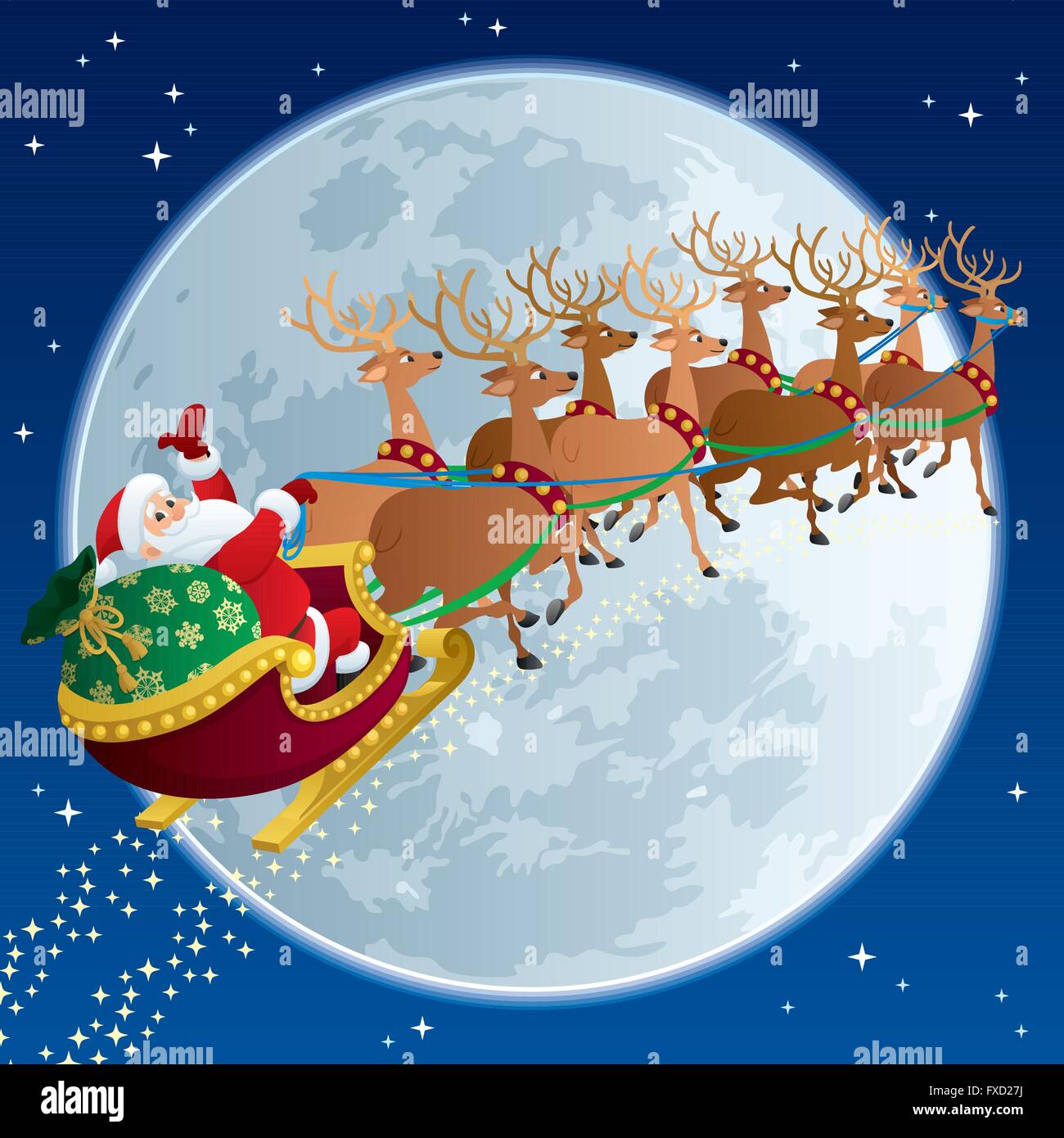 Santa Claus flying in his sleigh Stock Vector Image & Art Alamy