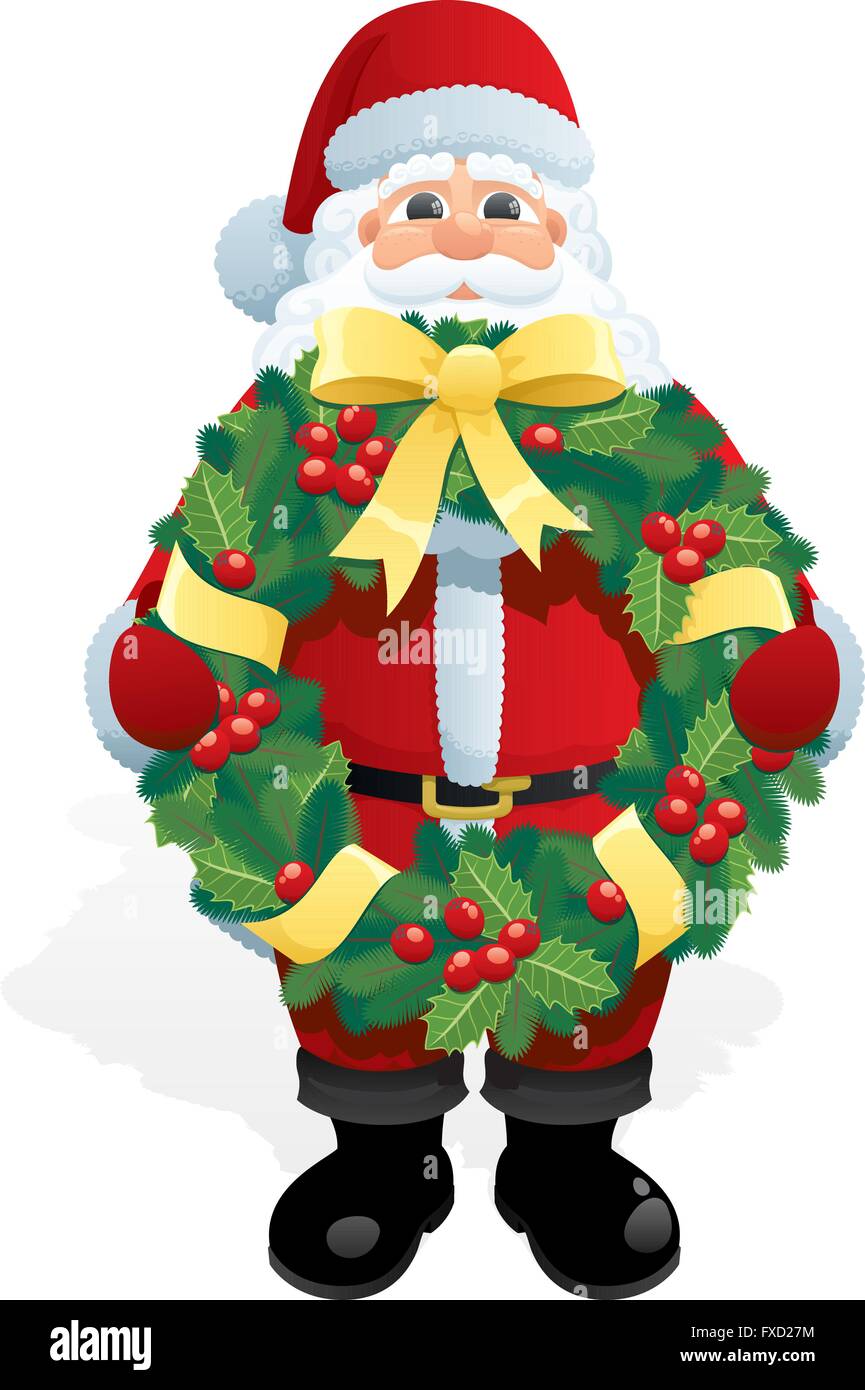 Santa Claus holding Christmas wreath. Stock Vector