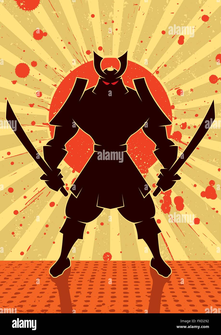 Cartoon illustration of samurai warrior. Stock Vector